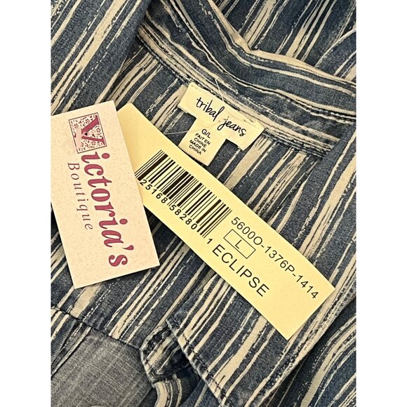 NWT Tribal Jeans Eclipse Striped Button-Up Shirt BUTTON BACK Size L Lyocell - Picture 10 of 12